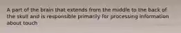 A part of the brain that extends from the middle to the back of the skull and is responsible primarily for processing information about touch