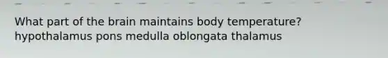 What part of the brain maintains body temperature? hypothalamus pons medulla oblongata thalamus