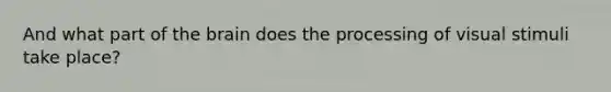 And what part of <a href='https://www.questionai.com/knowledge/kLMtJeqKp6-the-brain' class='anchor-knowledge'>the brain</a> does the processing of visual stimuli take place?