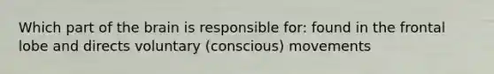 Which part of the brain is responsible for: found in the frontal lobe and directs voluntary (conscious) movements