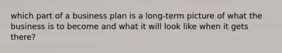 which part of a business plan is a long-term picture of what the business is to become and what it will look like when it gets there?