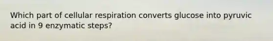 Which part of cellular respiration converts glucose into pyruvic acid in 9 enzymatic steps?