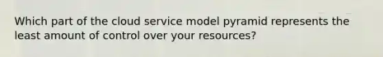 Which part of the cloud service model pyramid represents the least amount of control over your resources?