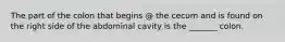 The part of the colon that begins @ the cecum and is found on the right side of the abdominal cavity is the _______ colon.