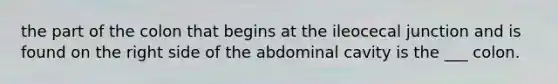 the part of the colon that begins at the ileocecal junction and is found on the right side of the abdominal cavity is the ___ colon.