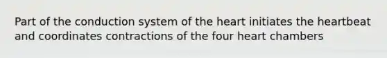 Part of the conduction system of the heart initiates the heartbeat and coordinates contractions of the four heart chambers