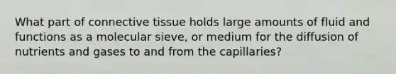 What part of connective tissue holds large amounts of fluid and functions as a molecular sieve, or medium for the diffusion of nutrients and gases to and from the capillaries?