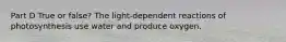 Part D True or false? The light-dependent reactions of photosynthesis use water and produce oxygen.