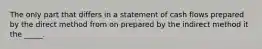 The only part that differs in a statement of cash flows prepared by the direct method from on prepared by the indirect method it the _____.