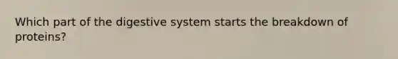 Which part of the digestive system starts the breakdown of proteins?
