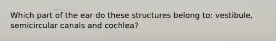 Which part of the ear do these structures belong to: vestibule, semicircular canals and cochlea?