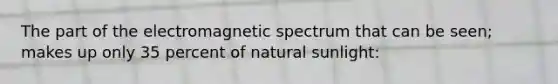 The part of the electromagnetic spectrum that can be seen; makes up only 35 percent of natural sunlight: