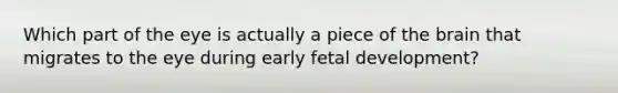 Which part of the eye is actually a piece of the brain that migrates to the eye during early fetal development?