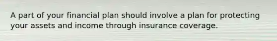 A part of your financial plan should involve a plan for protecting your assets and income through insurance coverage.