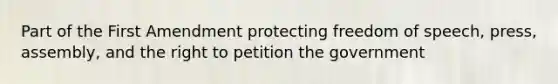 Part of the First Amendment protecting freedom of speech, press, assembly, and the right to petition the government