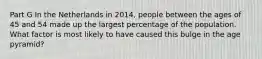 Part G In the Netherlands in 2014, people between the ages of 45 and 54 made up the largest percentage of the population. What factor is most likely to have caused this bulge in the age pyramid?