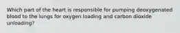 Which part of the heart is responsible for pumping deoxygenated blood to the lungs for oxygen loading and carbon dioxide unloading?