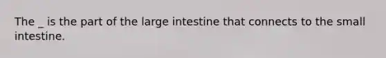 The _ is the part of the <a href='https://www.questionai.com/knowledge/kGQjby07OK-large-intestine' class='anchor-knowledge'>large intestine</a> that connects to <a href='https://www.questionai.com/knowledge/kt623fh5xn-the-small-intestine' class='anchor-knowledge'>the small intestine</a>.