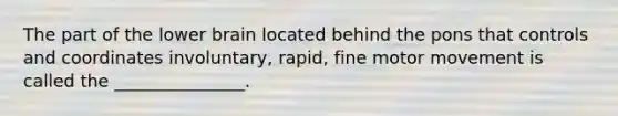 The part of the lower brain located behind the pons that controls and coordinates involuntary, rapid, fine motor movement is called the _______________.