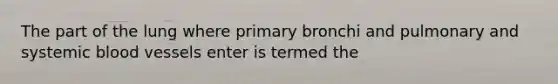 The part of the lung where primary bronchi and pulmonary and systemic blood vessels enter is termed the