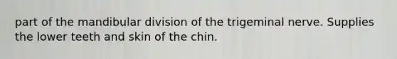 part of the mandibular division of the trigeminal nerve. Supplies the lower teeth and skin of the chin.