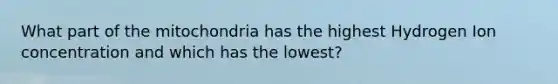 What part of the mitochondria has the highest Hydrogen Ion concentration and which has the lowest?