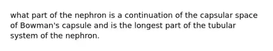what part of the nephron is a continuation of the capsular space of Bowman's capsule and is the longest part of the tubular system of the nephron.