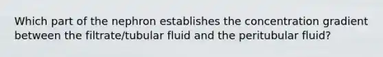 Which part of the nephron establishes the concentration gradient between the filtrate/tubular fluid and the peritubular fluid?