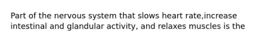 Part of the nervous system that slows heart rate,increase intestinal and glandular activity, and relaxes muscles is the