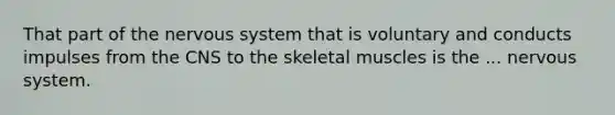 That part of the nervous system that is voluntary and conducts impulses from the CNS to the skeletal muscles is the ... nervous system.