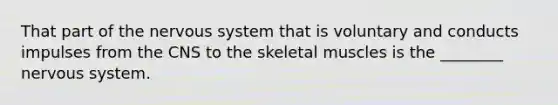 That part of the nervous system that is voluntary and conducts impulses from the CNS to the skeletal muscles is the ________ nervous system.