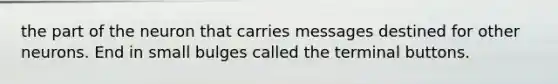 the part of the neuron that carries messages destined for other neurons. End in small bulges called the terminal buttons.