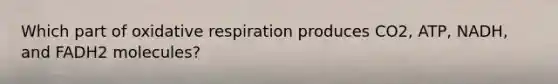Which part of oxidative respiration produces CO2, ATP, NADH, and FADH2 molecules?