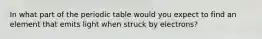 In what part of the periodic table would you expect to find an element that emits light when struck by electrons?