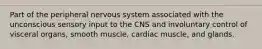 Part of the peripheral nervous system associated with the unconscious sensory input to the CNS and involuntary control of visceral organs, smooth muscle, cardiac muscle, and glands.