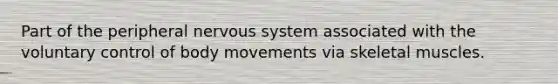 Part of the peripheral nervous system associated with the voluntary control of body movements via skeletal muscles.