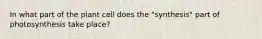 In what part of the plant cell does the "synthesis" part of photosynthesis take place?