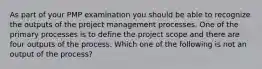 As part of your PMP examination you should be able to recognize the outputs of the project management processes. One of the primary processes is to define the project scope and there are four outputs of the process. Which one of the following is not an output of the process?