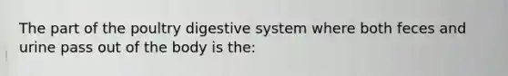 The part of the poultry digestive system where both feces and urine pass out of the body is the: