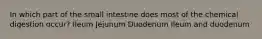 In which part of the small intestine does most of the chemical digestion occur? Ileum Jejunum Duodenum Ileum and duodenum