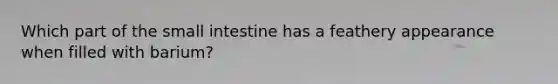 Which part of the small intestine has a feathery appearance when filled with barium?