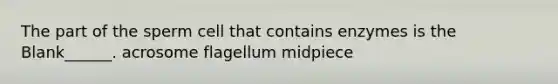 The part of the sperm cell that contains enzymes is the Blank______. acrosome flagellum midpiece