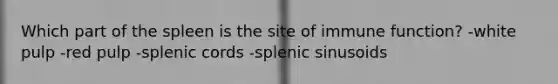 Which part of the spleen is the site of immune function? -white pulp -red pulp -splenic cords -splenic sinusoids