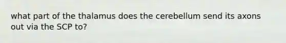 what part of the thalamus does the cerebellum send its axons out via the SCP to?