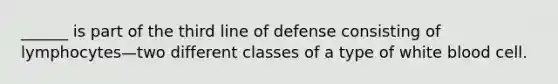 ______ is part of the third line of defense consisting of lymphocytes—two different classes of a type of white blood cell.