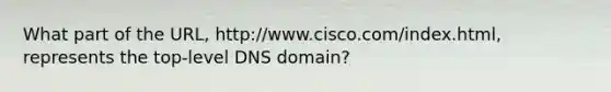 What part of the URL, http://www.cisco.com/index.html, represents the top-level DNS domain?