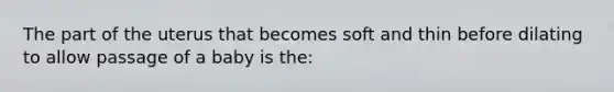 The part of the uterus that becomes soft and thin before dilating to allow passage of a baby is the: