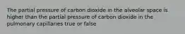 The partial pressure of carbon dioxide in the alveolar space is higher than the partial pressure of carbon dioxide in the pulmonary capillaries true or false