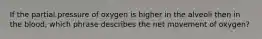 If the partial pressure of oxygen is higher in the alveoli then in the blood, which phrase describes the net movement of oxygen?