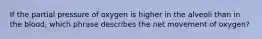 If the partial pressure of oxygen is higher in the alveoli than in the blood, which phrase describes the net movement of oxygen?